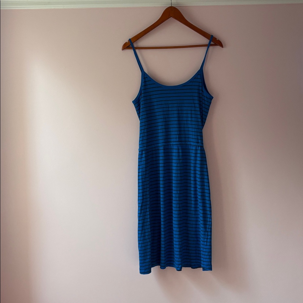 3 Three Dots Blue Striped cotton Knit Dress - Picture 2 of 8